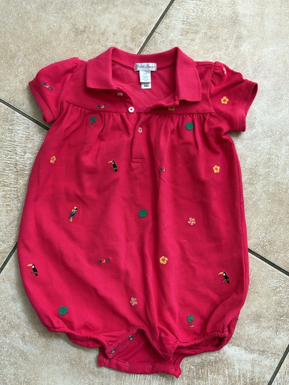 Ralph Lauren Baby Polo One-Piece Romper in Bright Pink